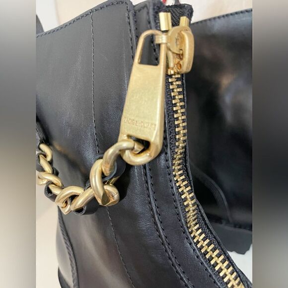 Zadig & Voltaire Joe Cecilia leather combat moto boots with gold chain New - Picture 9 of 16